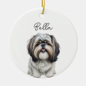 Shih Tzu Dog Pet Aangepaste Naam Vakantie Kerstmis Keramisch Ornament (Voorkant)