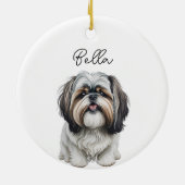 Shih Tzu Dog Pet Aangepaste Naam Vakantie Kerstmis Keramisch Ornament (Achterkant)