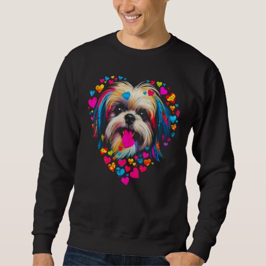 Shih Tzu Dog Pink Yellow Blue Heart Trui (Voorkant)