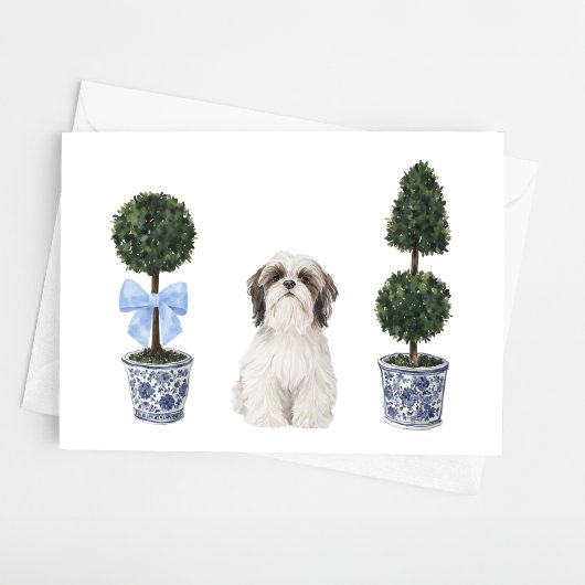 Shih Tzu Dog Puppy Topiary Waterverf Kaart