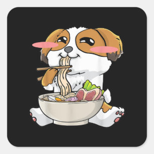 Shih Tzu Dog Ramen Noodles Kawaii Cute Gift Vierkante Sticker