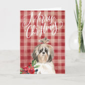 Shih Tzu Dog Red Plaid Kerstmis Feestdagen Kaart (Voorkant)