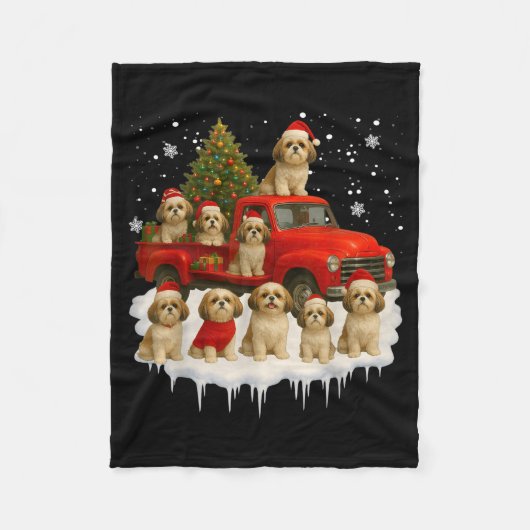 Shih Tzu Dog Red Truck Christmas Tree Santa Ugly X Fleece Deken (Voorkant)