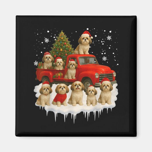 Shih Tzu Dog Red Truck Christmas Tree Santa Ugly X Magneet (Voorkant)