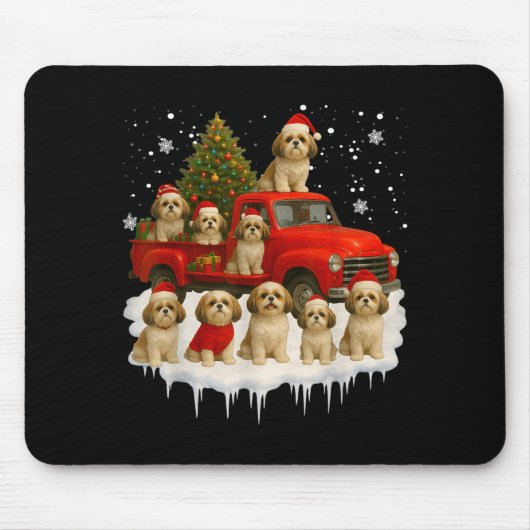 Shih Tzu Dog Red Truck Christmas Tree Santa Ugly X Muismat (Voorkant)