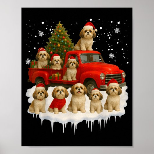 Shih Tzu Dog Red Truck Christmas Tree Santa Ugly X Poster (Voorkant)