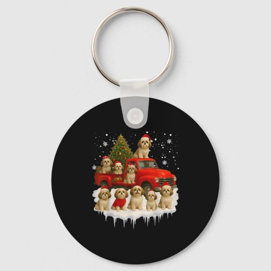 Shih Tzu Dog Red Truck Christmas Tree Santa Ugly X Sleutelhanger (Voorkant)