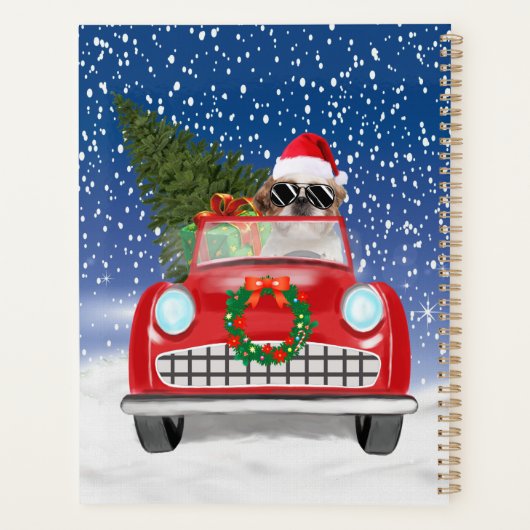 Shih Tzu Dog rijdt met sneeuwkerst Planner (Achterkant)