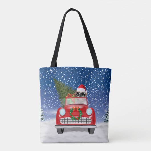 Shih Tzu Dog rijdt met sneeuwkerst Tote Bag (Achterkant)