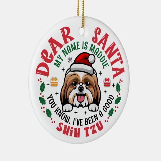 Shih Tzu Dog Santa Gepersonaliseerde kerstboom Keramisch Ornament (Rechts)