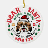 Shih Tzu Dog Santa Gepersonaliseerde kerstboom Keramisch Ornament (Voorkant)