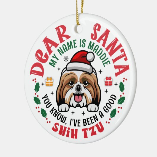 Shih Tzu Dog Santa Gepersonaliseerde kerstboom Keramisch Ornament (Links)