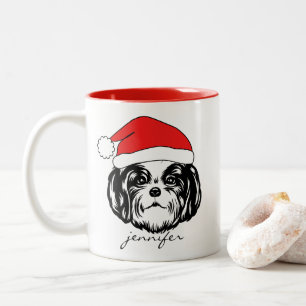 Shih Tzu Dog Santa Hat Tweekleurige Koffiemok