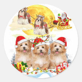 Shih Tzu Dog Santa Sleigh | kerstcadeau Ronde Sticker