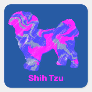 Shih Tzu Dog Silhouette Crazy Hot Pink Vierkante Sticker