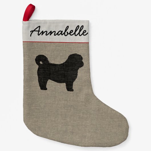 Shih Tzu Dog Silhouette Holiday Persoonlijke mas Kleine Kerstsok (Voorkant)