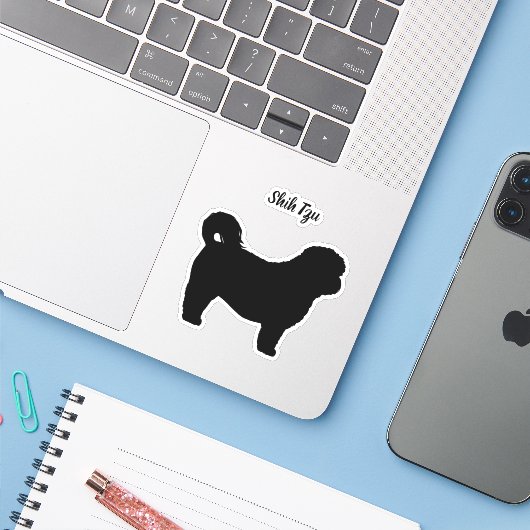 Shih Tzu Dog Silhouette Hondenras Vinyl Sticker (Laptop met iPhone)