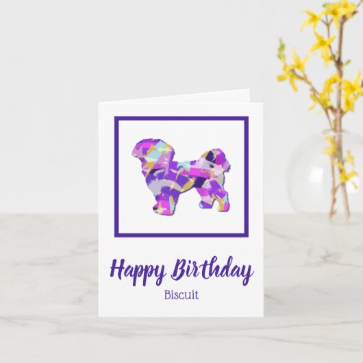 Shih Tzu Dog Silhouette Leuke Paarse PY&B Verjaard Kaart (Gele Bloem)