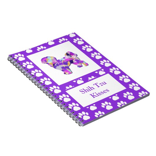 Shih Tzu Dog Silhouette Paw Schattig Paarse PY & B Notitieboek (Rechterzijde)