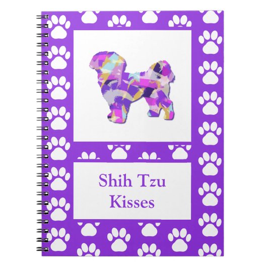 Shih Tzu Dog Silhouette Paw Schattig Paarse PY & B Notitieboek (Voorkant)