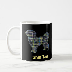 Shih Tzu Dog Silhouette Yellow & Black Grid Lines Koffiemok