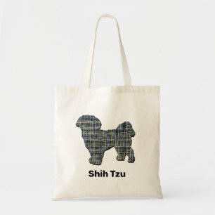 Shih Tzu Dog Silhouette Yellow & Black Grid Lines Tote Bag