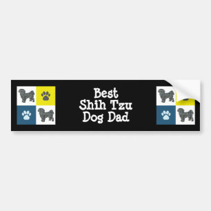 Shih Tzu Dog Silhouette Yellow &Blue Grid Best Dad Bumpersticker