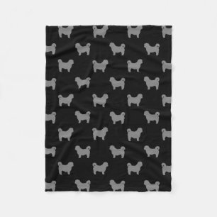 Shih Tzu Dog Silhouettes Pattern Black and Grey Fleece Deken