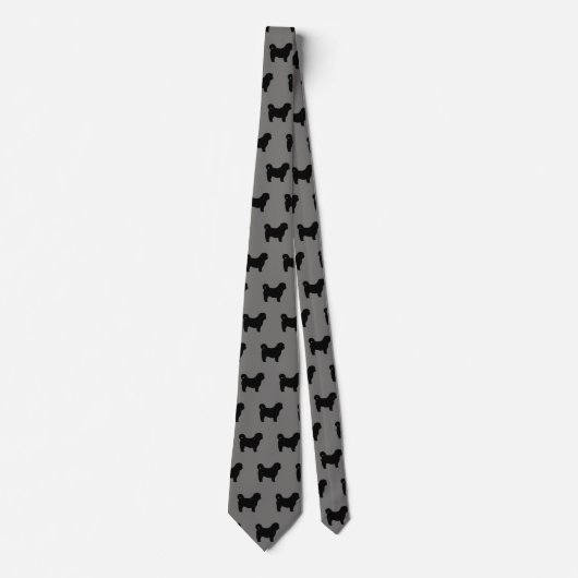 Shih Tzu Dog Silhouettes Pattern Grey and Black Stropdas (Voorkant)
