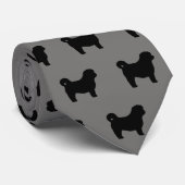 Shih Tzu Dog Silhouettes Pattern Grey and Black Stropdas (Opgerold)