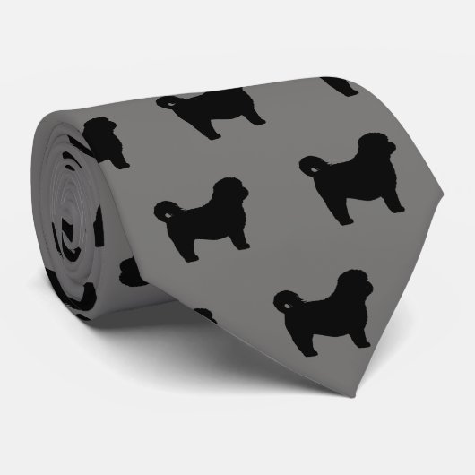 Shih Tzu Dog Silhouettes Pattern Grey and Black Stropdas (Opgerold)