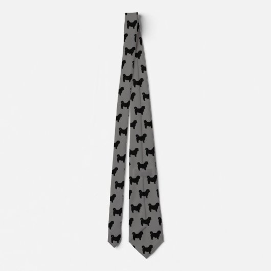 Shih Tzu Dog Silhouettes Pattern Grey and Black Stropdas (Achterkant)