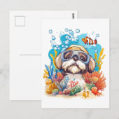 Shih Tzu Dog Snorkeling Coral Reef Briefkaart (Voorkant / Achterkant)