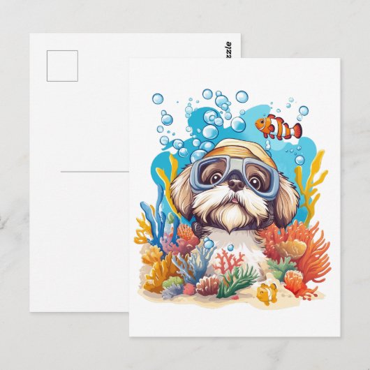 Shih Tzu Dog Snorkeling Coral Reef Briefkaart (Voorkant / Achterkant)