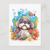 Shih Tzu Dog Snorkeling Coral Reef Briefkaart (Voorkant)