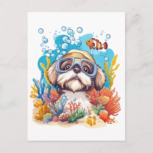 Shih Tzu Dog Snorkeling Coral Reef Briefkaart (Voorkant)