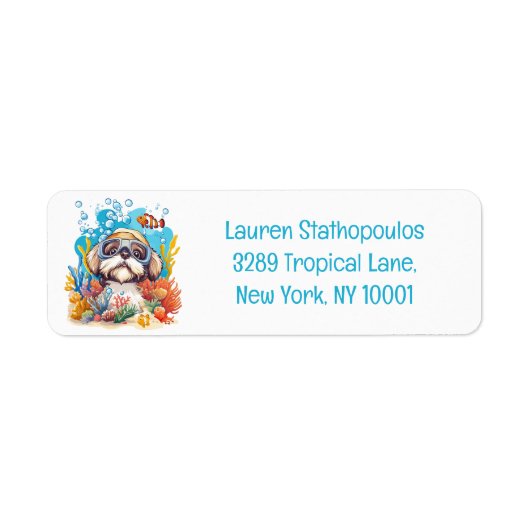 Shih Tzu Dog Snorkeling Coral Reef Etiket (Voorkant)