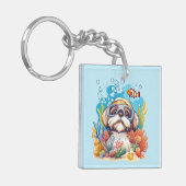 Shih Tzu Dog Snorkeling Coral Reef Sleutelhanger (Voorkant Links)