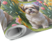 Shih Tzu Dog Spring Bloemen Schilderen Cadeaupapier (Rol Hoek)