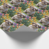 Shih Tzu Dog Spring Bloemen Schilderen Cadeaupapier (Hoek)