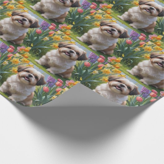Shih Tzu Dog Spring Bloemen Schilderen Cadeaupapier (Hoek)