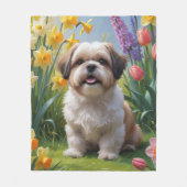 Shih Tzu Dog Spring Bloemen Schilderen Fleece Deken (Voorkant)