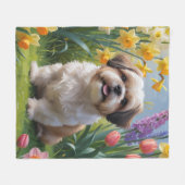 Shih Tzu Dog Spring Bloemen Schilderen Fleece Deken (Voorkant (Horizontaal))