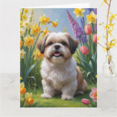 Shih Tzu Dog Spring Bloemen Schilderen Kaart (Gele Bloem)