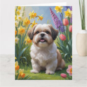 Shih Tzu Dog Spring Bloemen Schilderen Kaart (Voorkant)