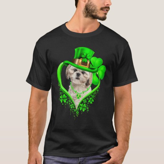 Shih Tzu Dog St Patricks Day Lover Irish Shamrock T-shirt (Voorkant)