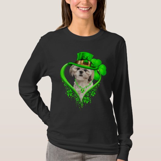 Shih Tzu Dog St Patricks Day Lover Irish Shamrock T-shirt (Voorkant)