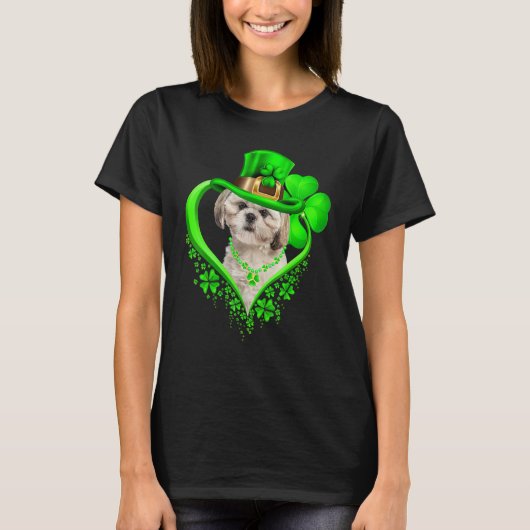 Shih Tzu Dog St Patricks Day Lover Irish Shamrock T-shirt (Voorkant)