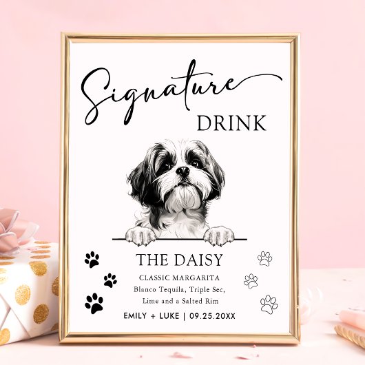 Shih Tzu Dog Trouwhandtekening Drink teken Poster