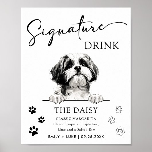 Shih Tzu Dog Trouwhandtekening Drink teken Poster (Voorkant)